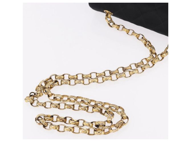 CHANEL Matelasse Chain Shoulder Bag Satin Black Gold CC Auth 187299V Nero D'oro - vista 7