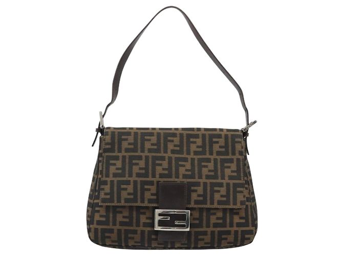 FENDI Zucca Canvas Mamma Baguette Shoulder Bag Black Brown Auth BA13529V Marrone Nero - vista 13