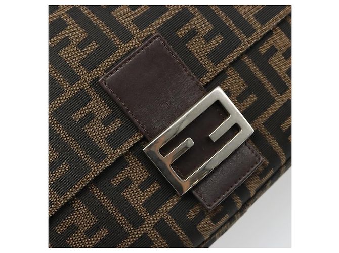 FENDI Zucca Canvas Mamma Baguette Shoulder Bag Black Brown Auth BA13529V Marrone Nero - vista 18