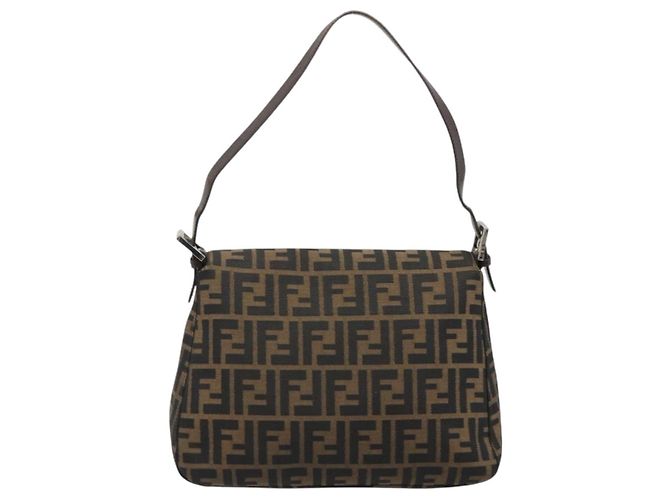 FENDI Zucca Canvas Mamma Baguette Shoulder Bag Black Brown Auth BA13529V Marrone Nero - vista 2
