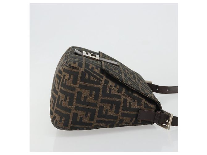 FENDI Zucca Canvas Mamma Baguette Shoulder Bag Black Brown Auth BA13529V Marrone Nero - vista 3