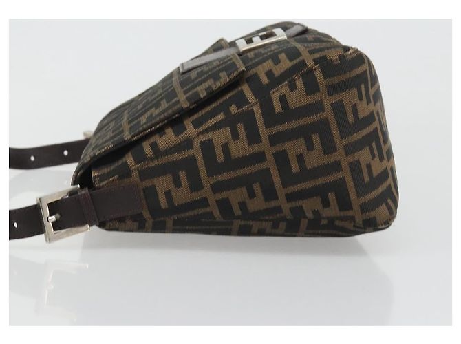 FENDI Zucca Canvas Mamma Baguette Shoulder Bag Black Brown Auth BA13529V Marrone Nero - vista 4