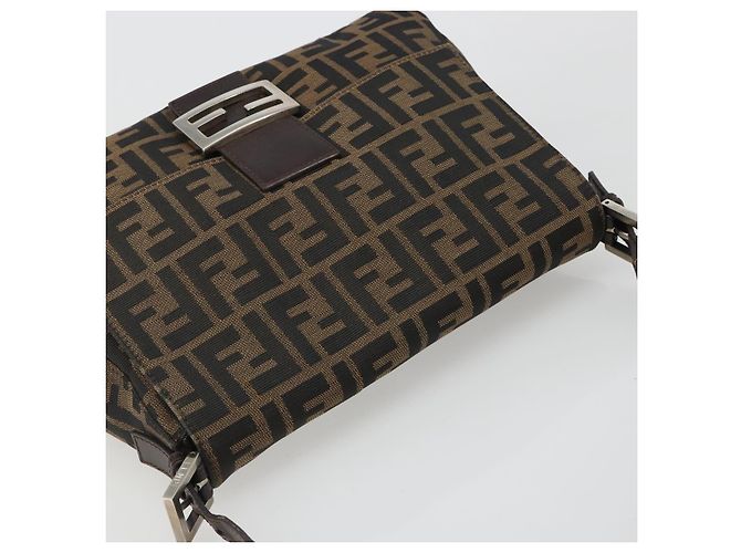 FENDI Zucca Canvas Mamma Baguette Shoulder Bag Black Brown Auth BA13529V Marrone Nero - vista 6