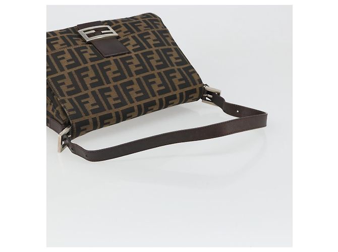 FENDI Zucca Canvas Mamma Baguette Shoulder Bag Black Brown Auth BA13529V Marrone Nero - vista 7