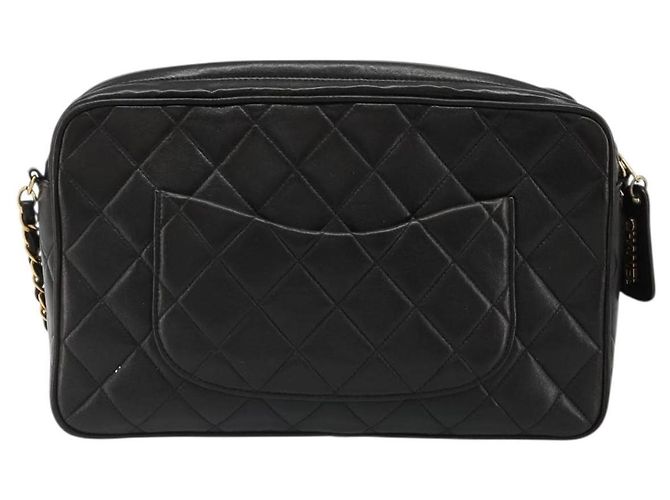 CHANEL Bolso de Hombro con Cadena de Piel de Cordero Negro y Oro Matelasse CC Auth yk20568SAV Dorado - vista 2