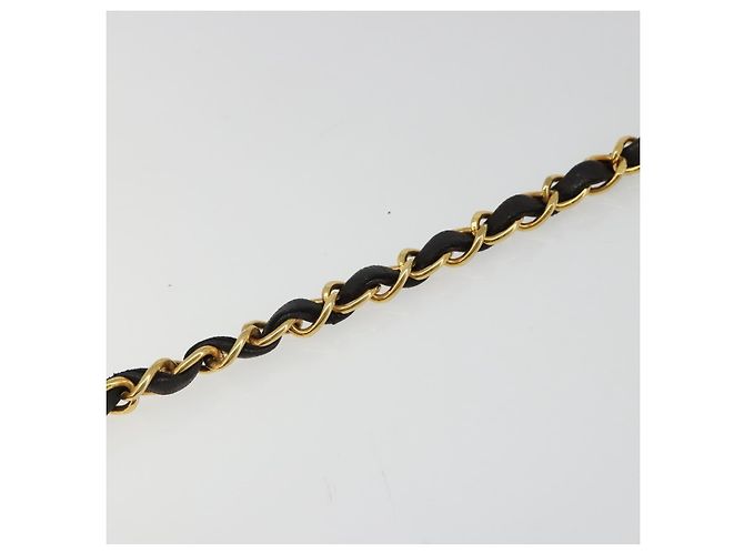 CHANEL Bolso de Hombro con Cadena de Piel de Cordero Negro y Oro Matelasse CC Auth yk20568SAV Dorado - vista 8
