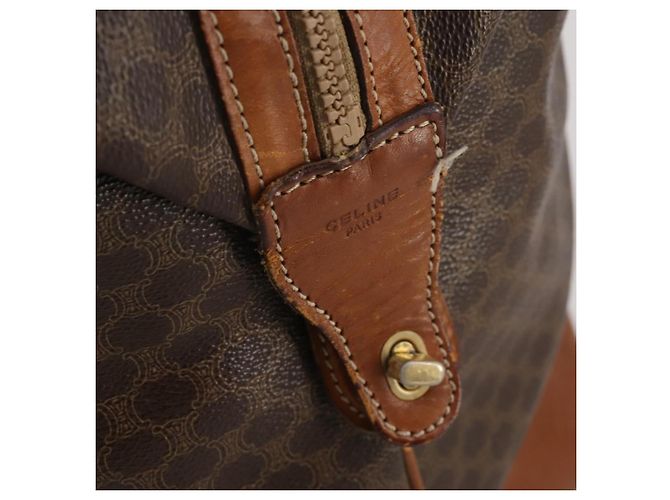 Céline Borsa Boston CELINE in tela Macadam PVC Pelle Marrone Oro Auth 183443 D'oro - vista 10