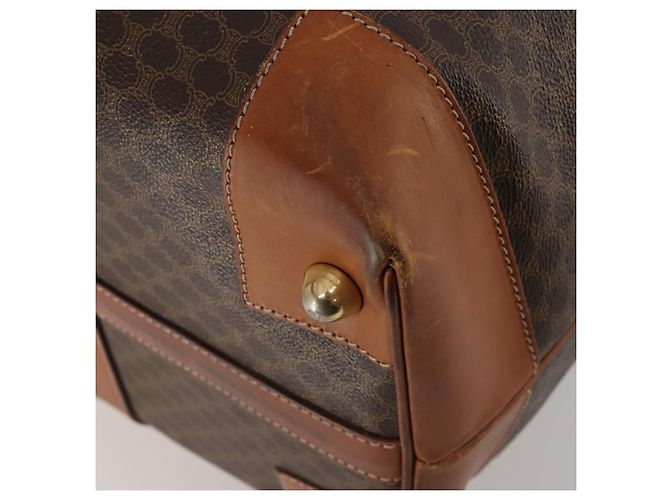 Céline Borsa Boston CELINE in tela Macadam PVC Pelle Marrone Oro Auth 183443 D'oro - vista 16