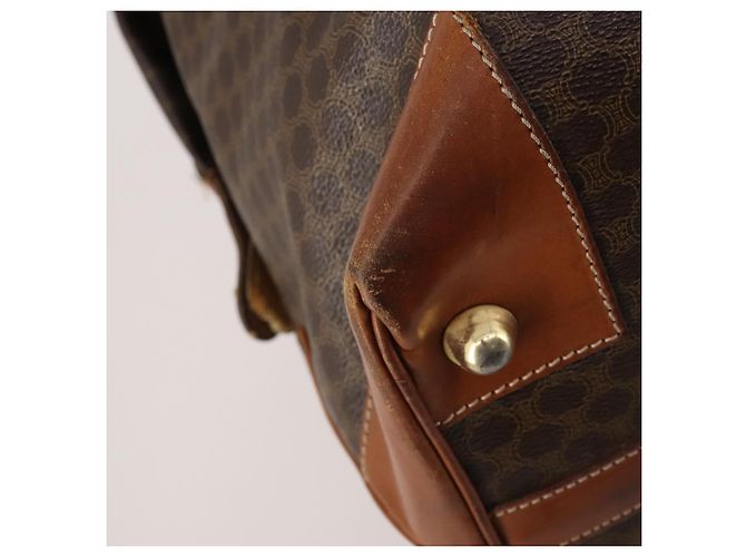 Céline Borsa Boston CELINE in tela Macadam PVC Pelle Marrone Oro Auth 183443 D'oro - vista 17