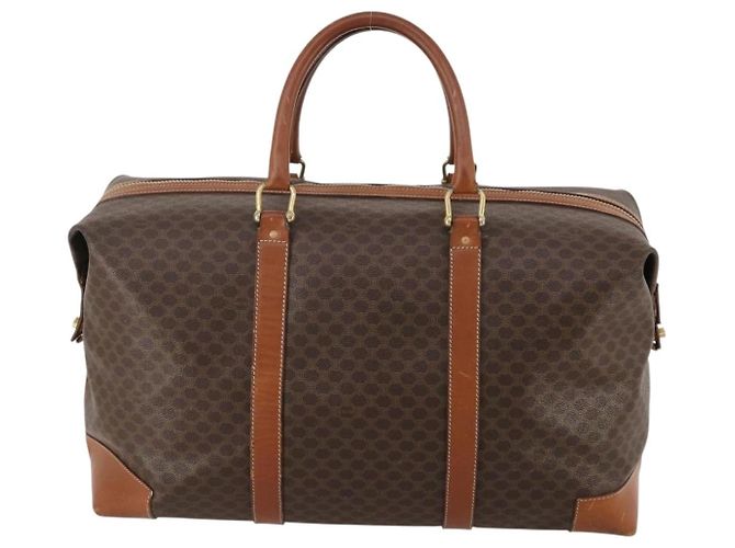 Céline Borsa Boston CELINE in tela Macadam PVC Pelle Marrone Oro Auth 183443 D'oro - vista 2
