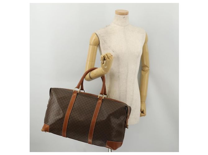 Céline Borsa Boston CELINE in tela Macadam PVC Pelle Marrone Oro Auth 183443 D'oro - vista 23