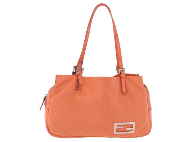FENDI Tote Bag Baumwolljersey Orange Silber Auth 188926 - Ansicht 13