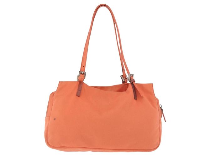 FENDI Tote Bag Baumwolljersey Orange Silber Auth 188926 - Ansicht 2