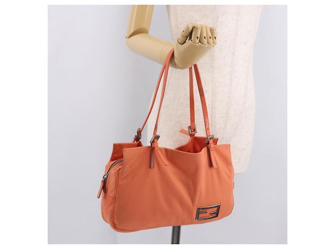 FENDI Tote Bag Baumwolljersey Orange Silber Auth 188926 - Ansicht 25