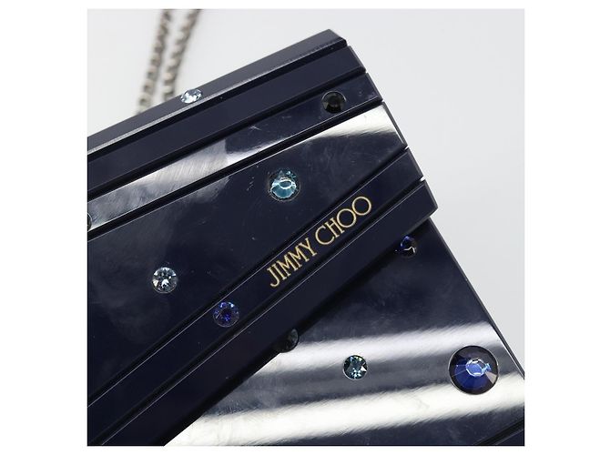 Borsa a Spalla con Catena Jimmy Choo in plastica Navy Auth 188525 Blu navy - vista 17