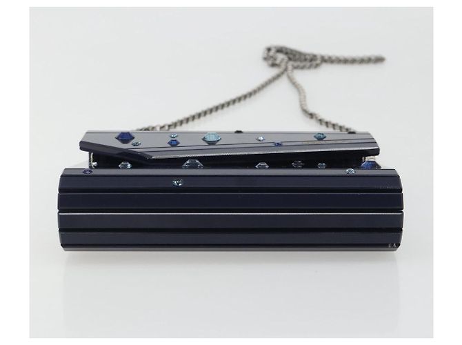 Borsa a Spalla con Catena Jimmy Choo in plastica Navy Auth 188525 Blu navy - vista 5