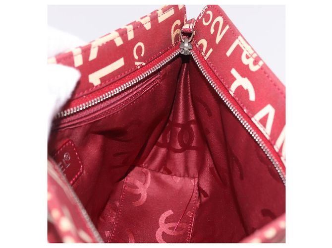 CHANEL Bysy Line Clutch Canvas Rot Silber CC Authentisch 188217 - Ansicht 15