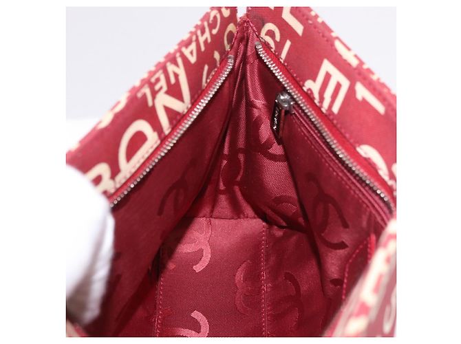 CHANEL Bysy Line Clutch Canvas Rot Silber CC Authentisch 188217 - Ansicht 16