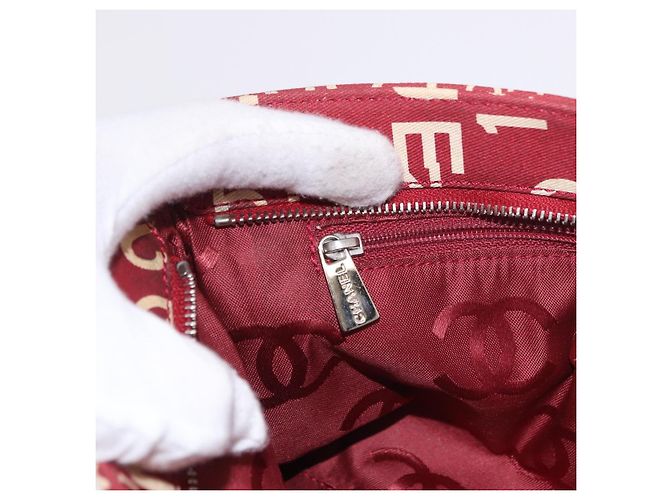 CHANEL Bysy Line Clutch Canvas Rot Silber CC Authentisch 188217 - Ansicht 17