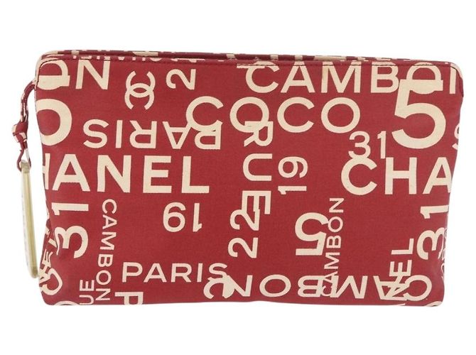 CHANEL Bysy Line Clutch Canvas Rot Silber CC Authentisch 188217 - Ansicht 2