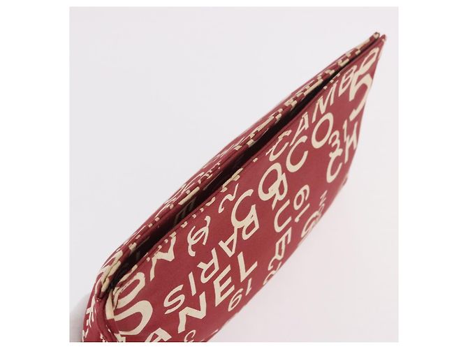 CHANEL Bysy Line Clutch Canvas Rot Silber CC Authentisch 188217 - Ansicht 6
