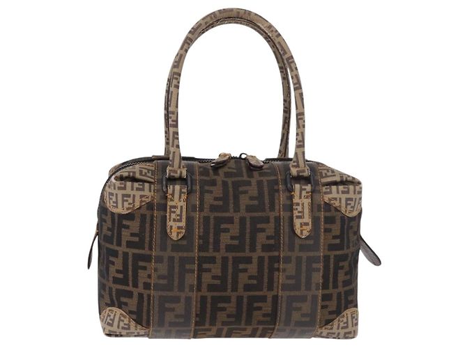 FENDI Boston Bag Zucca Canvas Schwarz Braun Auth 188433 - Ansicht 13