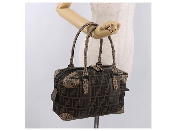FENDI Boston Bag Zucca Canvas Schwarz Braun Auth 188433 - Ansicht 21