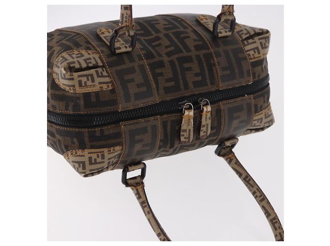 FENDI Boston Bag Zucca Canvas Schwarz Braun Auth 188433 - Ansicht 6