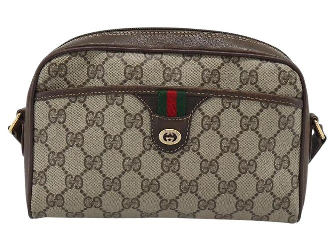 Borsa GUCCI GG Supreme Web Sherry Line in PVC Beige Oro 116 02 089 Auth 187415 D'oro - vista 13