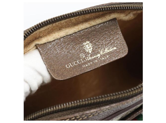 Borsa GUCCI GG Supreme Web Sherry Line in PVC Beige Oro 116 02 089 Auth 187415 D'oro - vista 18