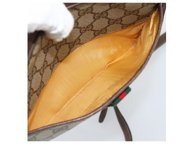 Borsa GUCCI GG Supreme Web Sherry Line in PVC Beige Oro 116 02 089 Auth 187415 D'oro - vista 21