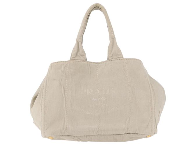 PRADA Canapa MM Handtasche Canvas Grau Gold Auth ka4948 Braun Golden - Ansicht 13