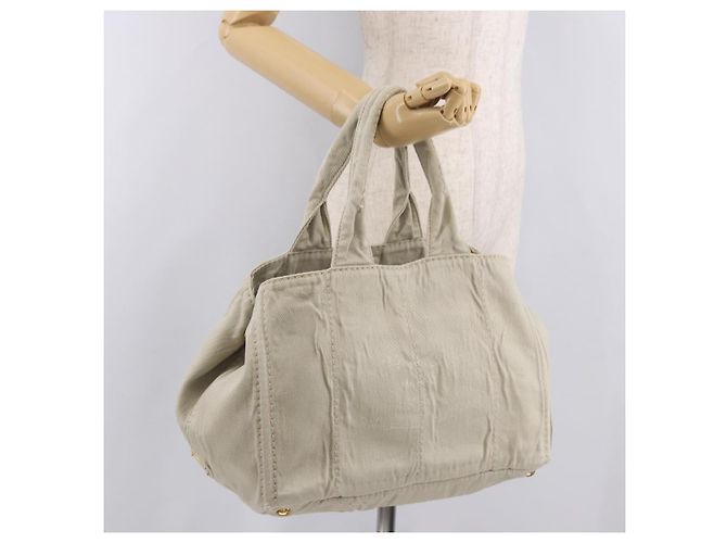 PRADA Canapa MM Handtasche Canvas Grau Gold Auth ka4948 Braun Golden - Ansicht 25