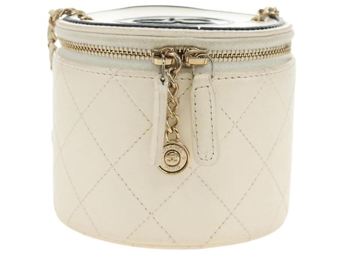 CHANEL Matelasse Chain Vanity Bag aus Lammleder Weiß Gold CC Authentisch 188894SAM Golden - Ansicht 13