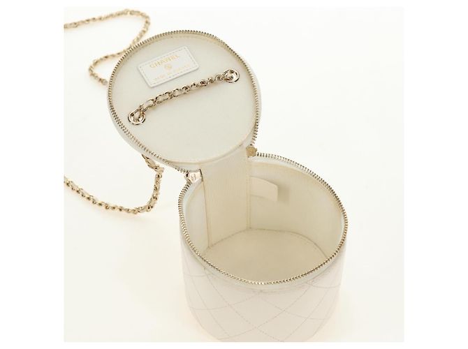 CHANEL Matelasse Chain Vanity Bag aus Lammleder Weiß Gold CC Authentisch 188894SAM Golden - Ansicht 24