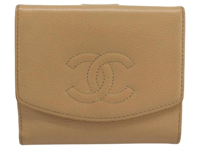 Cartera Bifold CHANEL en Piel Caviar Beige Oro CC Auth 187885 Dorado - vista 13