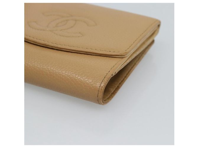Cartera Bifold CHANEL en Piel Caviar Beige Oro CC Auth 187885 Dorado - vista 14