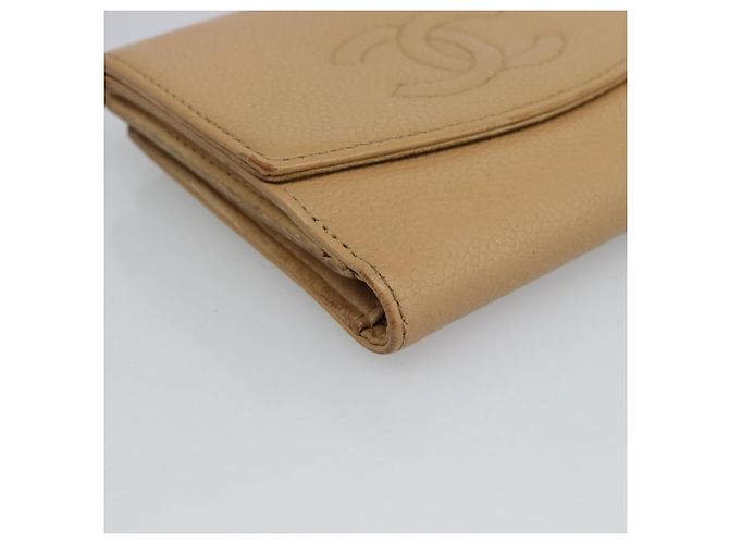 Cartera Bifold CHANEL en Piel Caviar Beige Oro CC Auth 187885 Dorado - vista 15