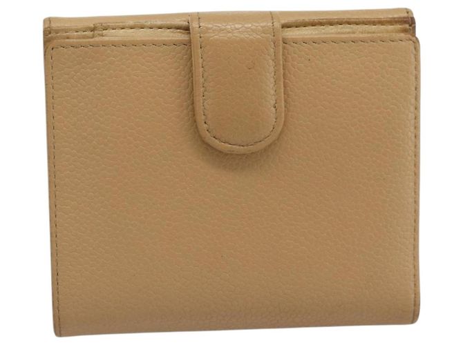 Cartera Bifold CHANEL en Piel Caviar Beige Oro CC Auth 187885 Dorado - vista 2