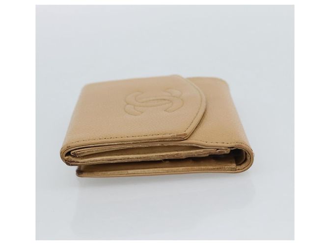 Cartera Bifold CHANEL en Piel Caviar Beige Oro CC Auth 187885 Dorado - vista 3