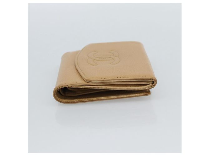 Cartera Bifold CHANEL en Piel Caviar Beige Oro CC Auth 187885 Dorado - vista 4