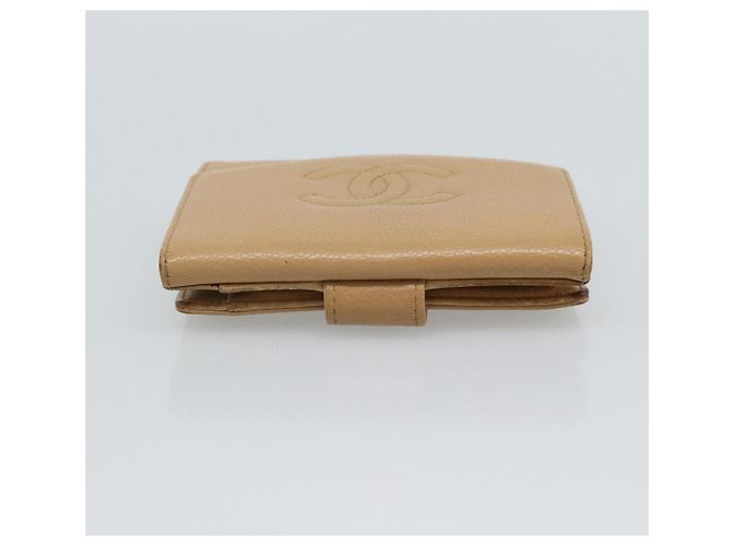 Cartera Bifold CHANEL en Piel Caviar Beige Oro CC Auth 187885 Dorado - vista 5