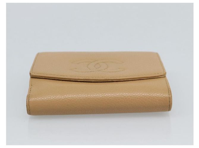 Cartera Bifold CHANEL en Piel Caviar Beige Oro CC Auth 187885 Dorado - vista 6
