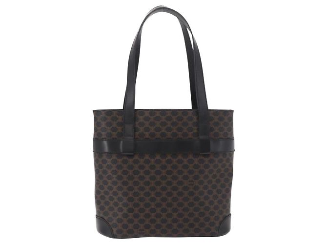 Céline Borsa Tote CELINE Macadam Canvas PVC Pelle Nera Oro Auth ka4867A Nero D'oro - vista 2
