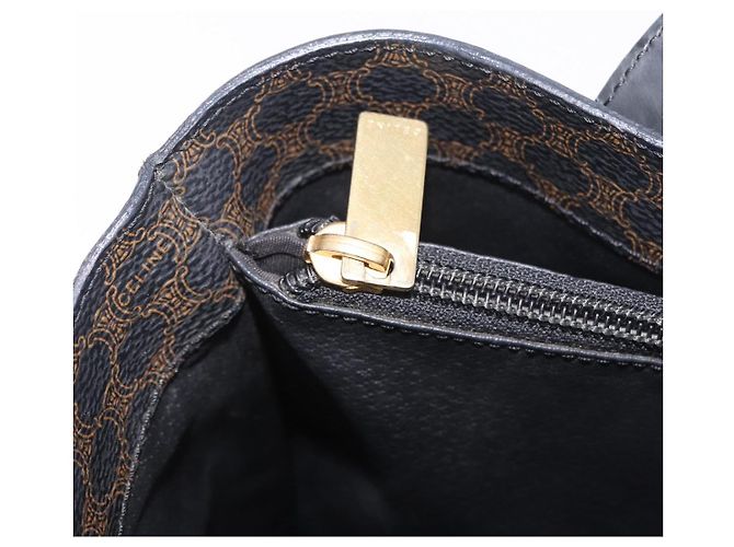 Céline Borsa Tote CELINE Macadam Canvas PVC Pelle Nera Oro Auth ka4867A Nero D'oro - vista 23