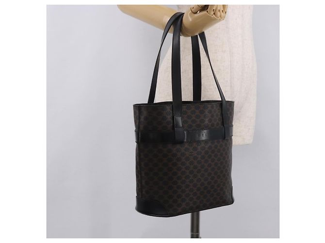 Céline Borsa Tote CELINE Macadam Canvas PVC Pelle Nera Oro Auth ka4867A Nero D'oro - vista 25