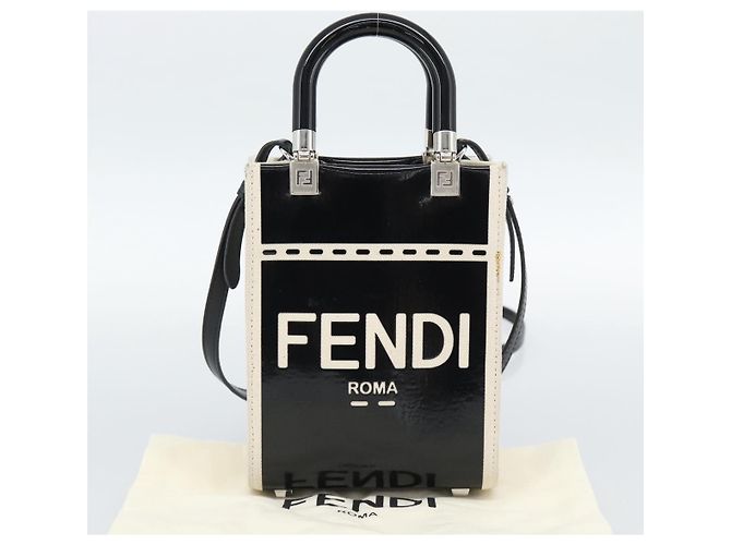 Borsa FENDI in pelle vernice 2 modi Nero Argento Auth ka4919M - vista 12