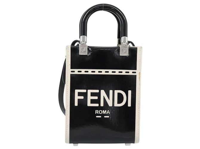 Borsa FENDI in pelle vernice 2 modi Nero Argento Auth ka4919M - vista 13