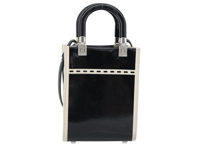 Borsa FENDI in pelle vernice 2 modi Nero Argento Auth ka4919M - vista 2