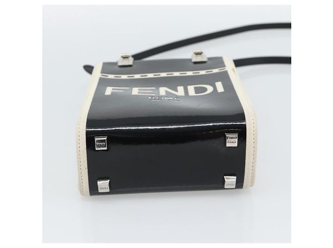 Borsa FENDI in pelle vernice 2 modi Nero Argento Auth ka4919M - vista 5
